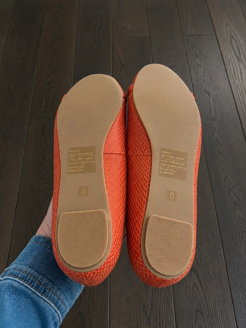 Banana Republic orange, croc embossed ballet flats.